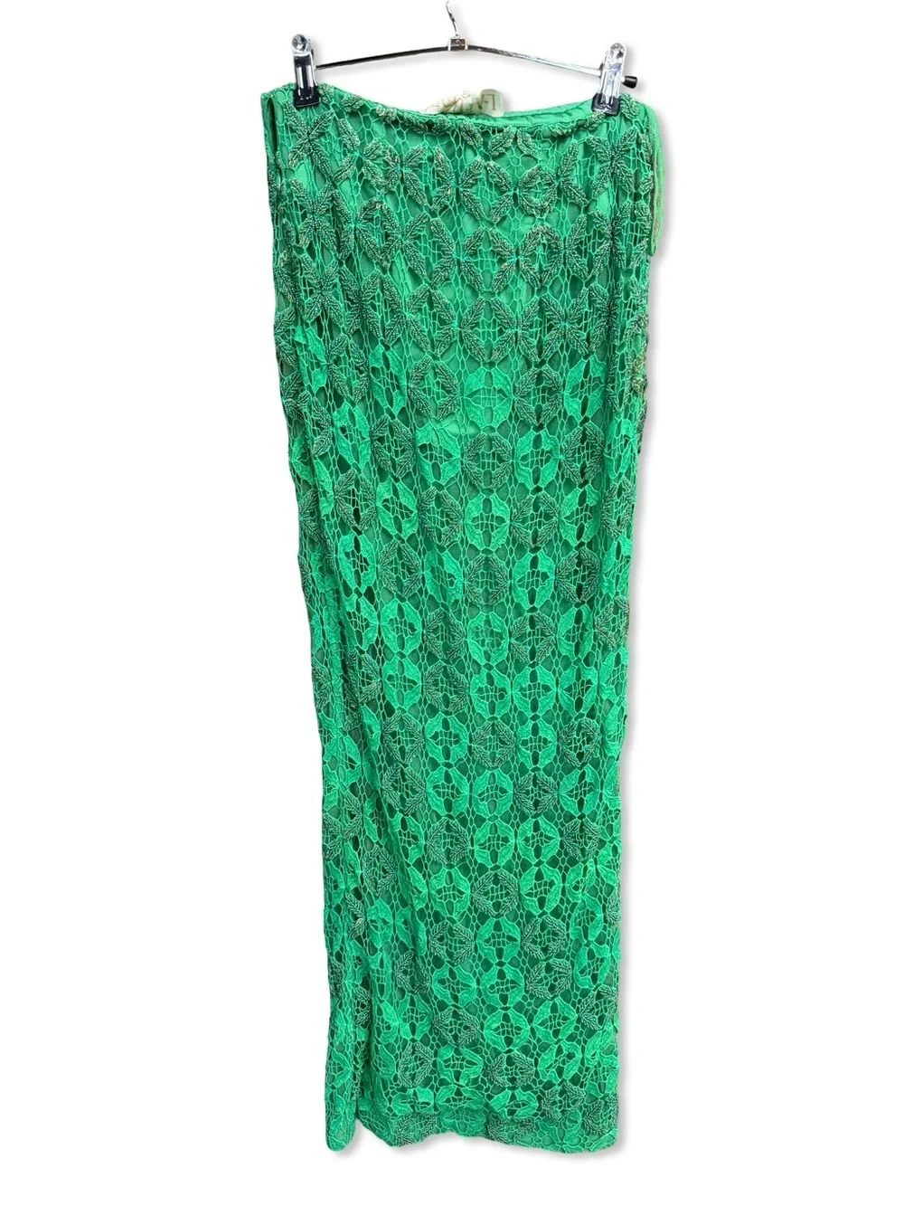 La Fuori Mossy Meadow Skirt Green Lace beaded Maxi Side Slit NWT Revolve S